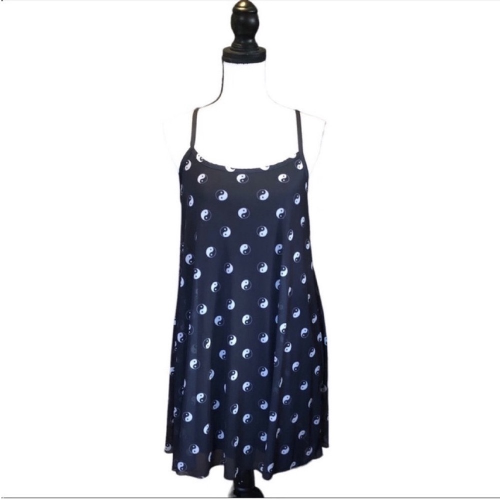 Hot Topic Yin & Yang Print Mesh Mini Slip Dress Black & White Y2K Summer Goth XS